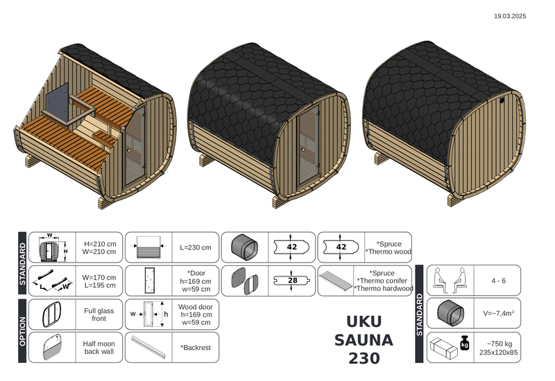 Pre Order UKU 6 Person Thermowood Outside Sauna